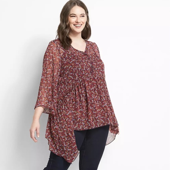 Lane Bryant Floral Sheer Flowy Button Front Blouse - Picture 1 of 9